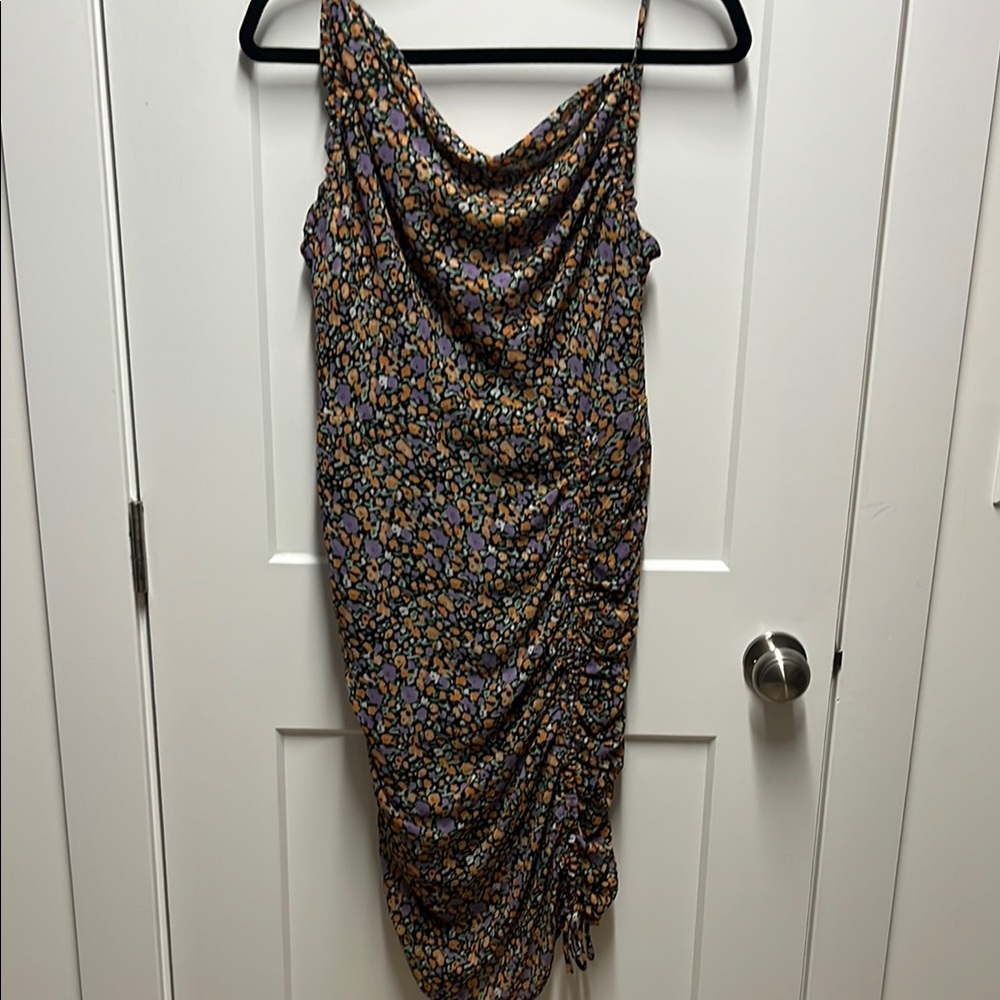 Astr Gold and Black Ruched One Shoulder Bodycon Dress